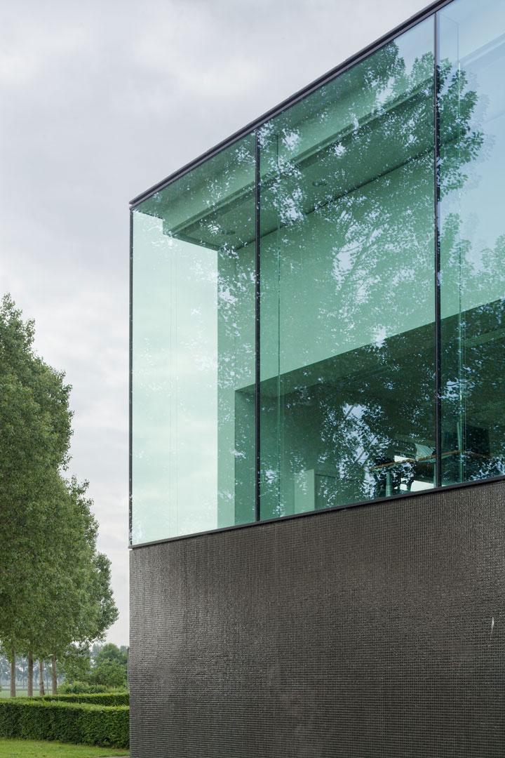 Structural glass facade on a commercial building
